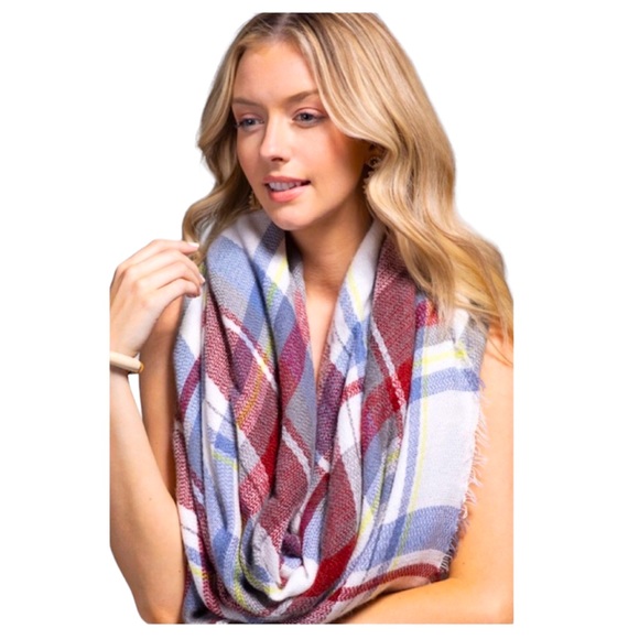 Ruggine Plaid Scarf/Wrap ~ Dusty Red, White & Blue by ~ NWOT - Picture 3 of 4